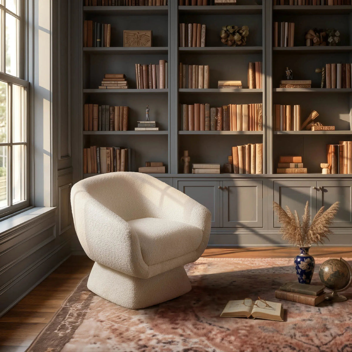 Boucle Barrel Swivel Chair