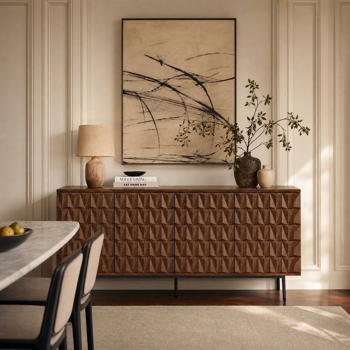 Reco Carved Pattern Wood Sideboard (70")